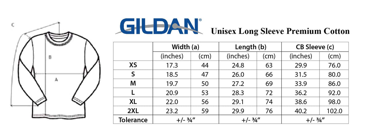 Gildan Long Sleeve Shirt Size Chart