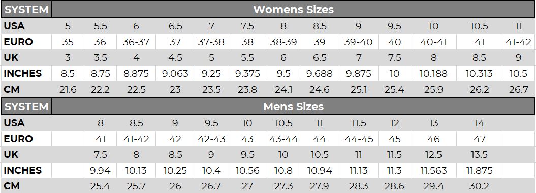 boots size chart