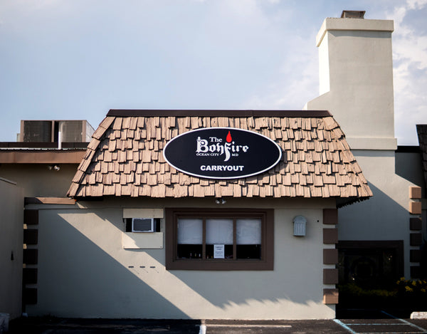 Oval Aluminum Restaurant Sign for The Bonfire in Ocean City Maryland