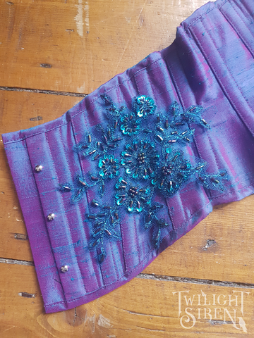 Agata underbust corset waspie purple blue silk Twilight Siren