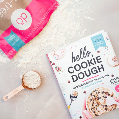image of hello, cookie dough cookbook and flour