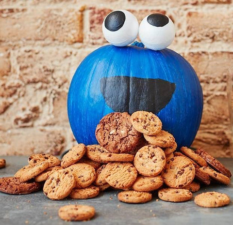image of pumpkin decorated as cookie monster