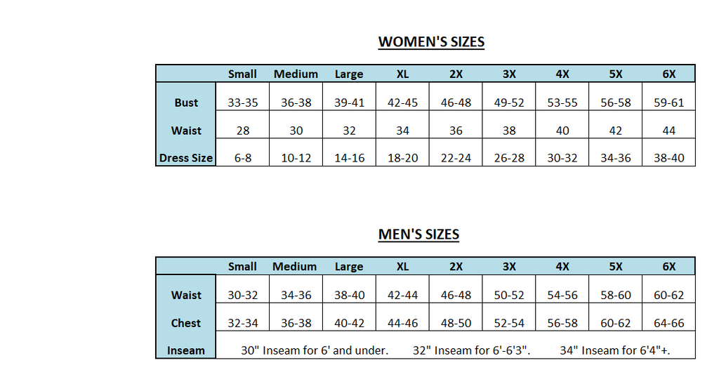 Sizing Chart for Adaptive Clothing