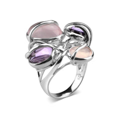 White Gold Plated Citrine and Amethyst Cocktail Ring