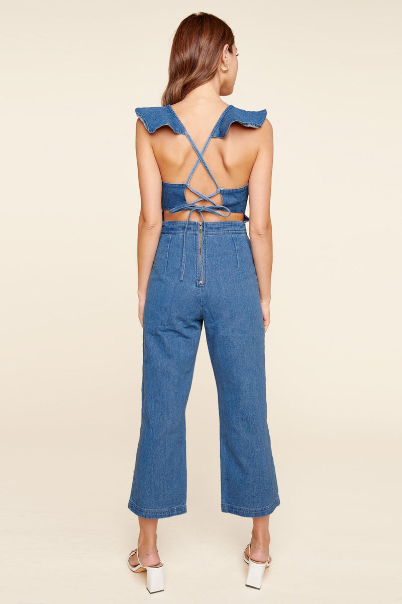 Sharon Ruffled Denim Jumpsuit