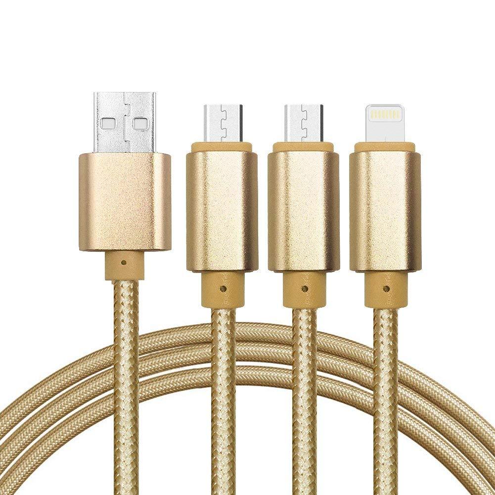 YourDeal 3 in 1 Nylon Braided USB Charging Cable with 8 Pin Lightning, USB Type C, Micro USB Charging Cable Connector Compatible with Xiaomi Mi, Apple, Samsung, Sony, Lenovo, Oppo, Vivo Smartphones Charge Cable