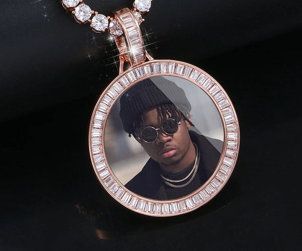 18K Gold Plated Photo Necklace- Hip-Hop Gifts For Men- Memory Medallion Necklace