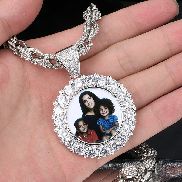 Custom Photo Medallion Necklace - With Big Rope Chain-Personalized Photo Memory Necklace