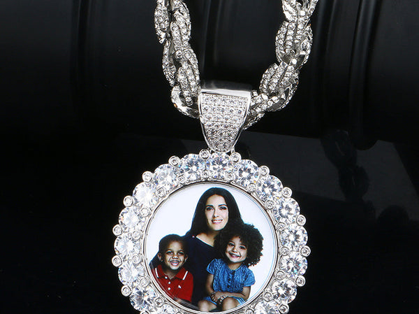 Custom Photo Medallion Necklace - With Big Rope Chain-Personalized Photo Memory Necklace