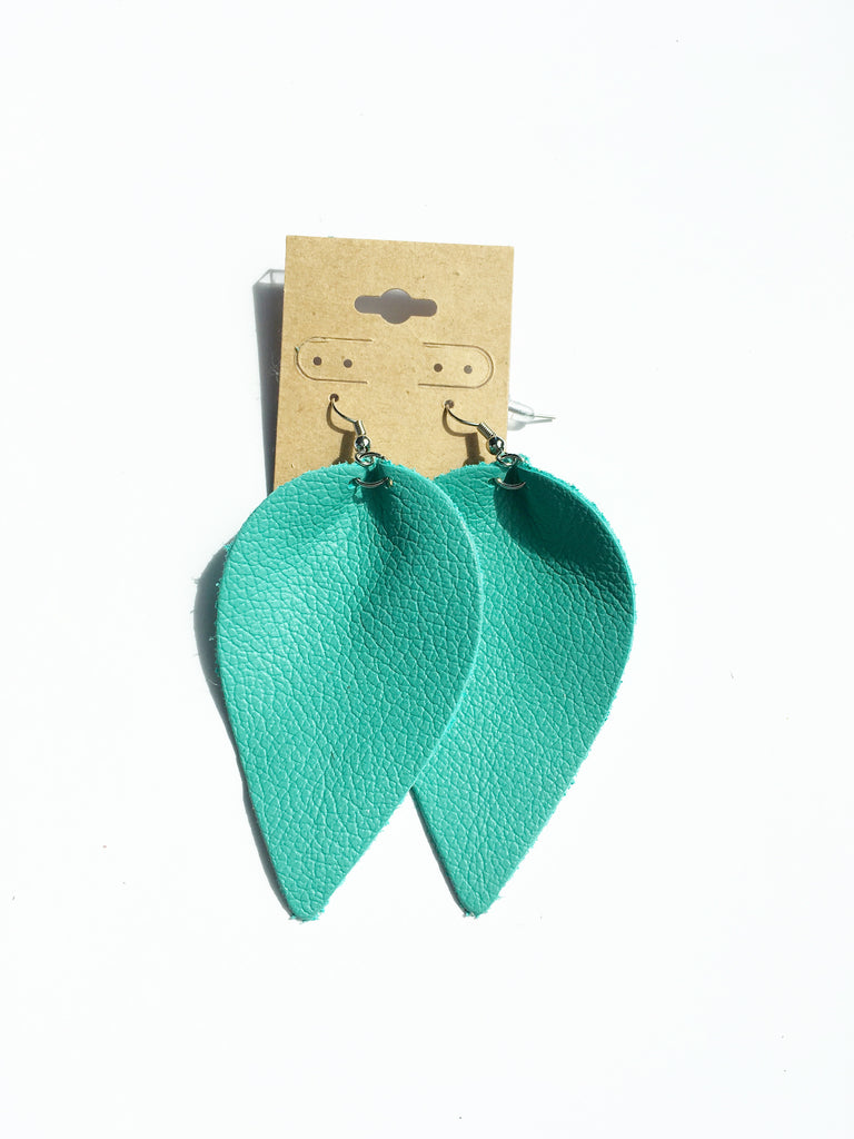 Aqua Petal Leather Earrings