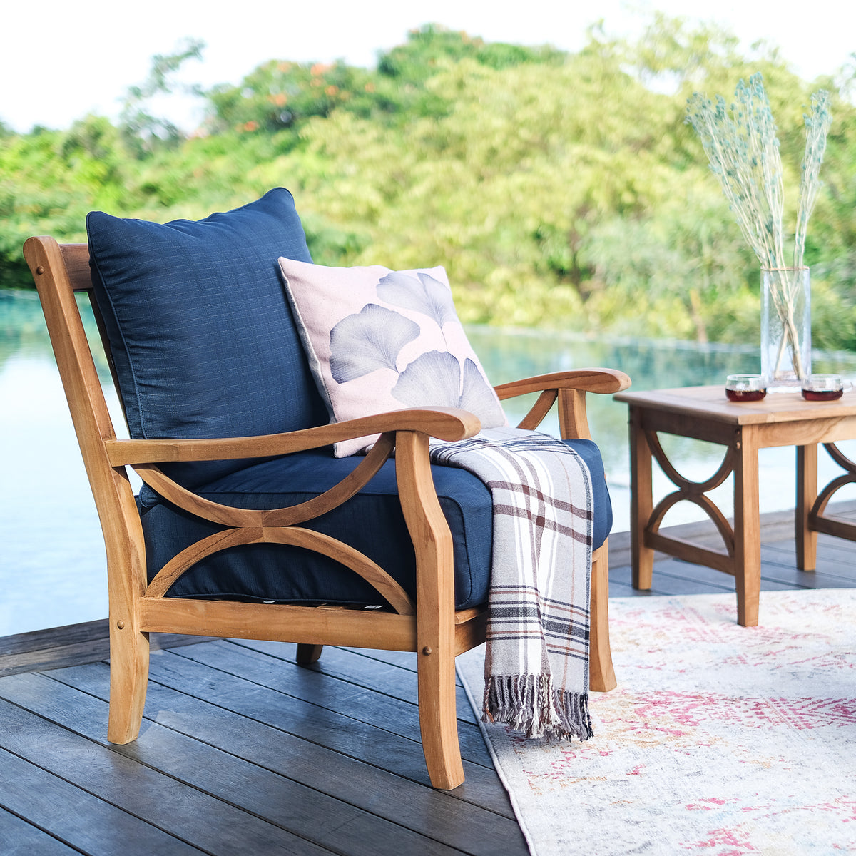 wooden lounge chair with cushion