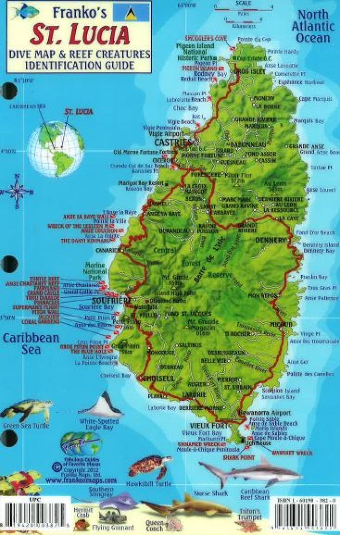 St Lucia Dive Map & Reef Creatures Guide Waterproof Fish Card by Franko Maps 