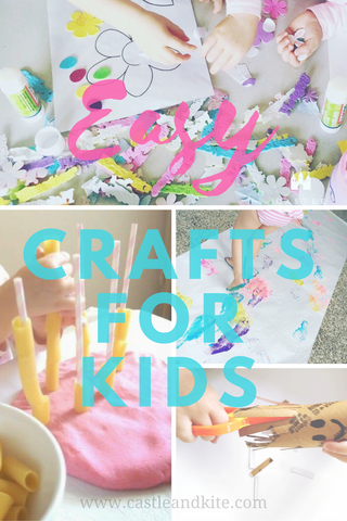 A picture with several easy crafts for kids that you can set up right now. 