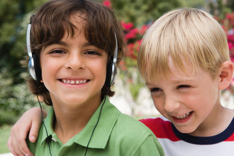 two boys laughting