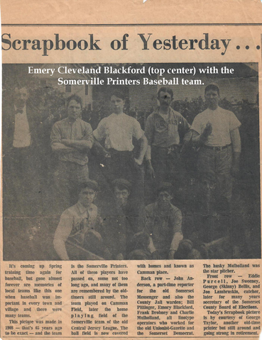 Emery Blackford with the Somerville Printers baseball team.