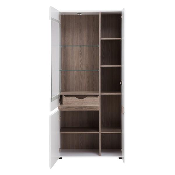 Chelsea Living Tall Glazed Wide Display unit (RHD) in white with an Truffle Oak Trim