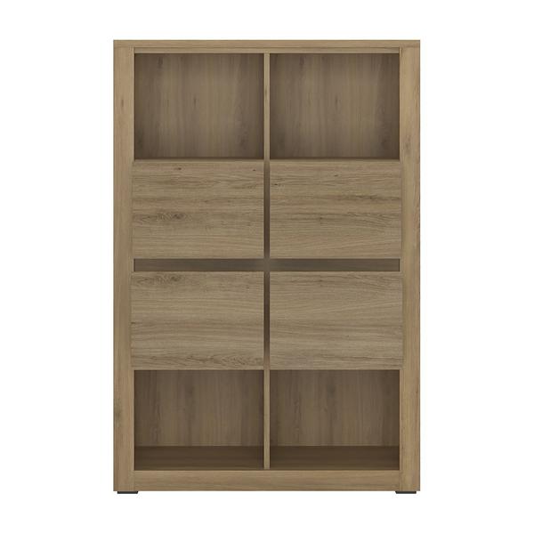 Hobby 4 Drawer Storage Unit open shelves top and bottom in Oak Melamine