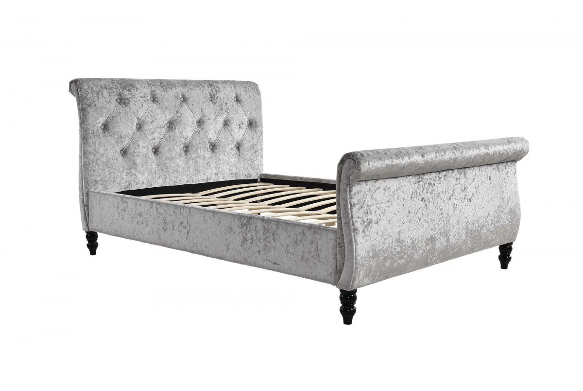 Sleep Design Westminster Crushed Silver Velvet Sleigh Bed