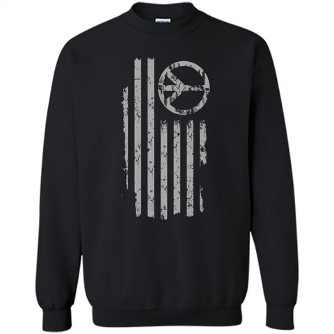 American Peace Flag T-shirt Patriotic Peace Sign Flag Shirt Black / S Printed Crewneck Pullover Sweatshirt 8 oz - WackyTee