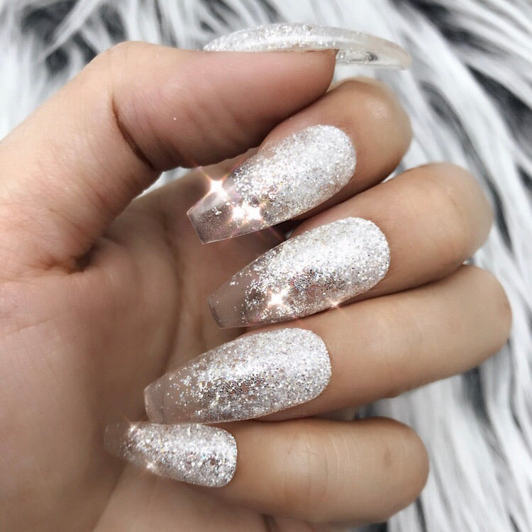 silver glitter nails