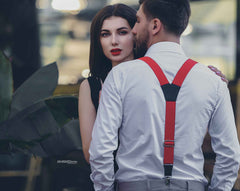 Woman and man wearing Wiseguy Suspenders