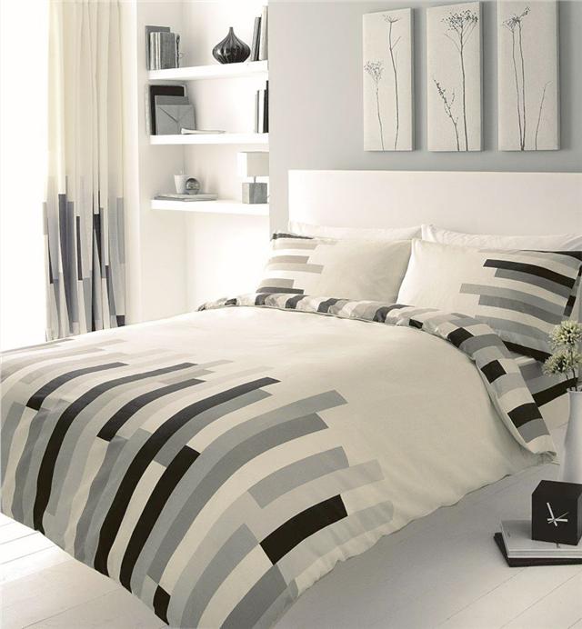 King Size Duvet Set Cream Black Grey Block Stripe King Quilt