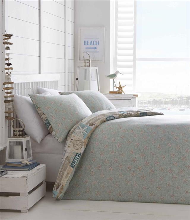 Seaside Duvet Cover Set Coastal Drift Wood Sea Shells Beach Hut