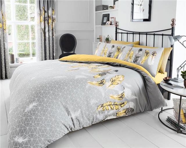 Duvet Sets Grey Ochre Yellow Dream Catcher Feathers Quilt Cover