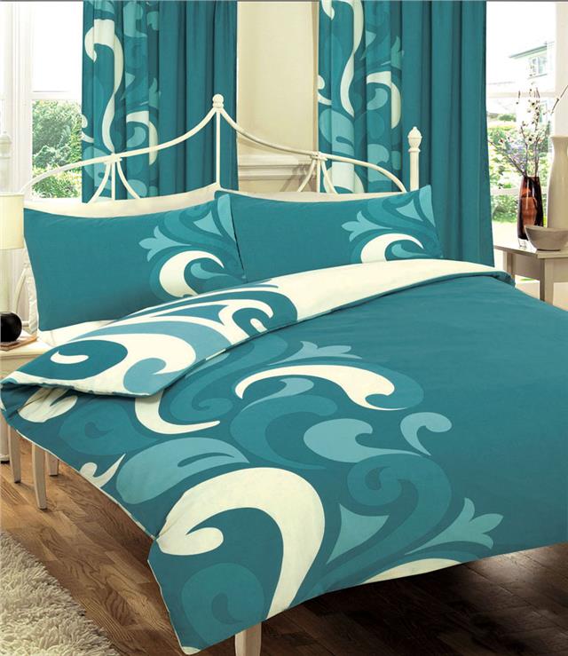 King Size Duvet Set Teal Printed Quilt Cover Pillow Cases Bed