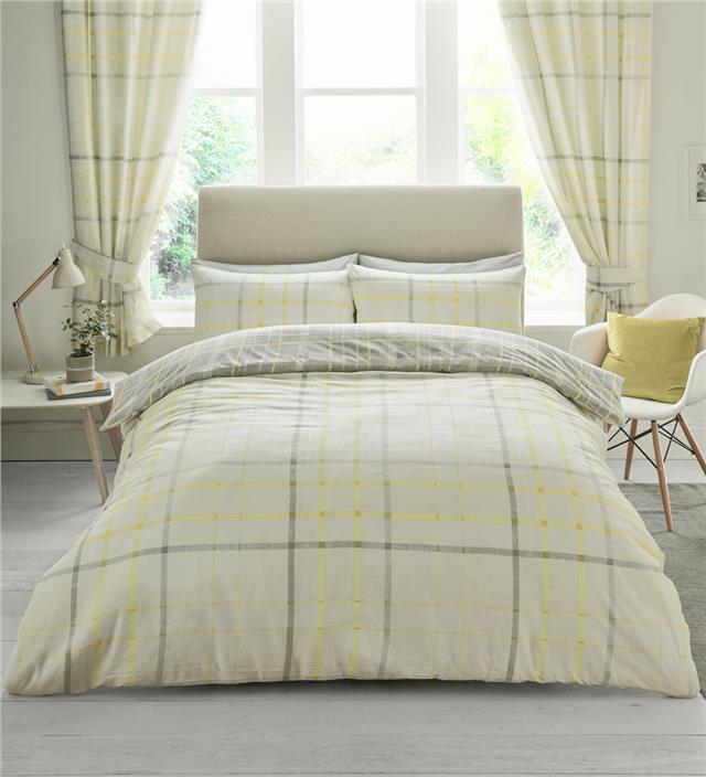 Check Duvet Sets Grey Taupe Yellow Tartan Quilt Cover Pillow