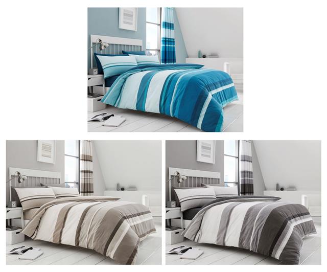 Stripe Duvet Cover Bed Sets In Taupe Grey Brown Teal Blue