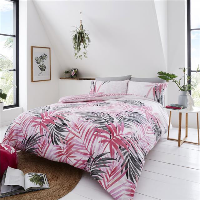 Pink Tropical Palm Leaf Leopard Print Duvet Sets Quilt Cover