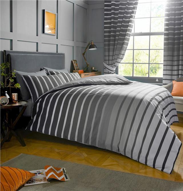 Grey Duvet Sets Stripe Quilt Cover Pillow Cases Charcoal Grey