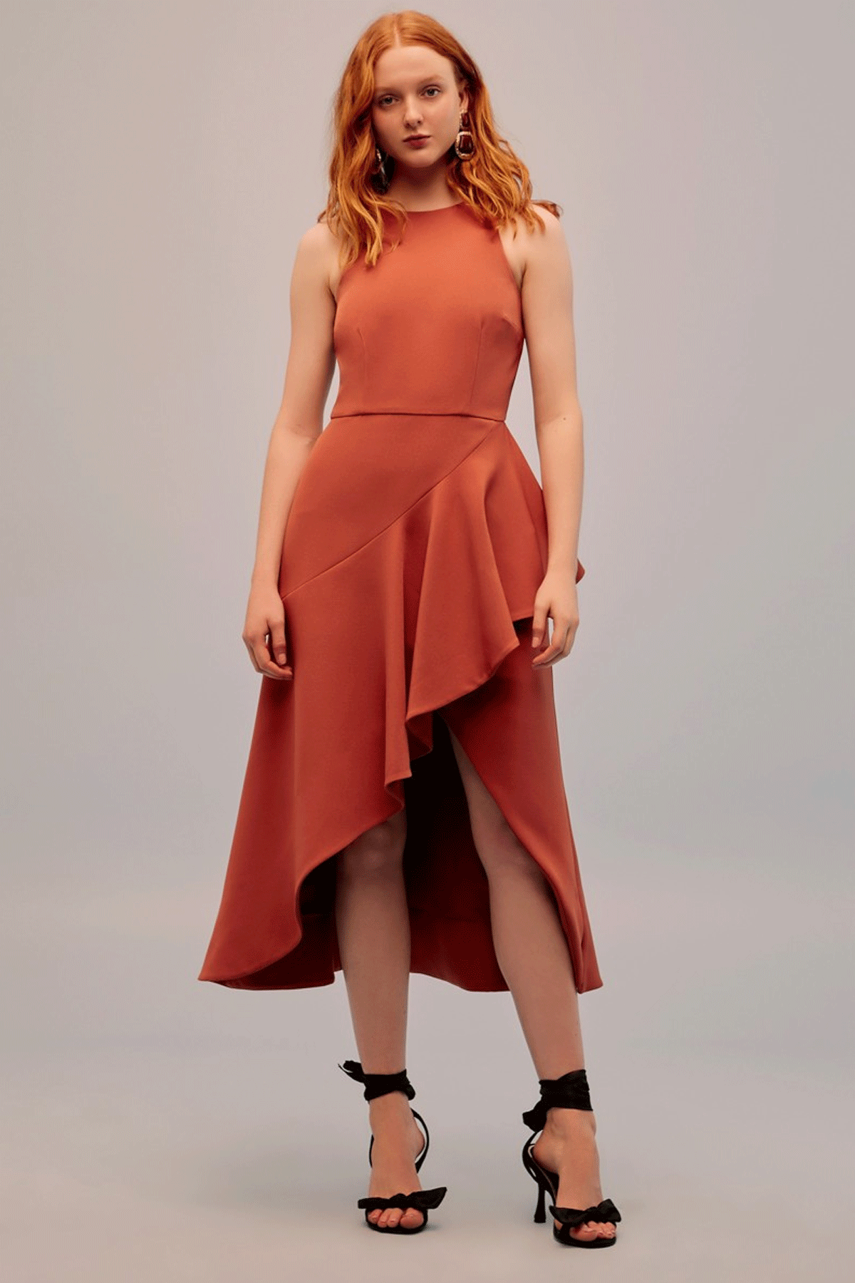 Intrigue Midi Dress in Burnt Orange