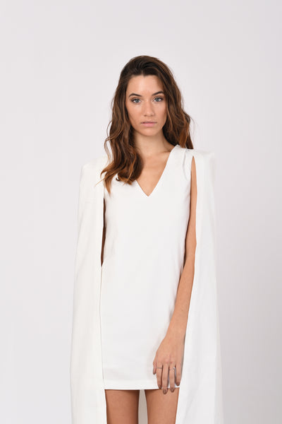 white dress with a cape