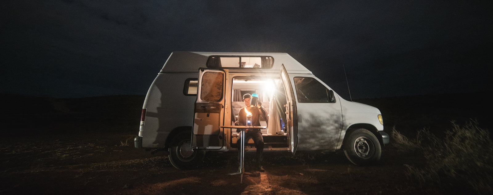 cooking dinner at off grid camp kitchen