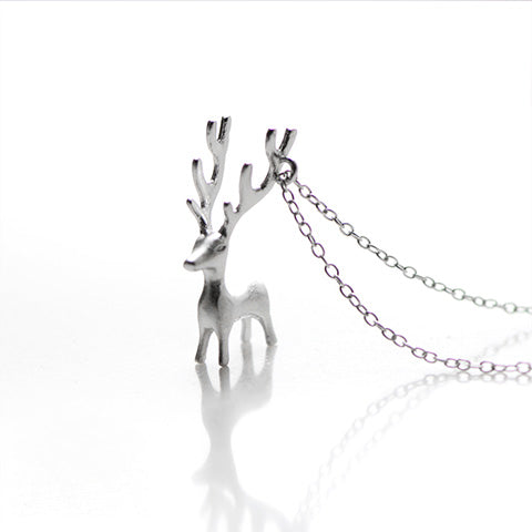 NECKLACE SILVER REINDEER PENDANT CHARM NECKLACE CHRISTMAS GIFT JEWELRY