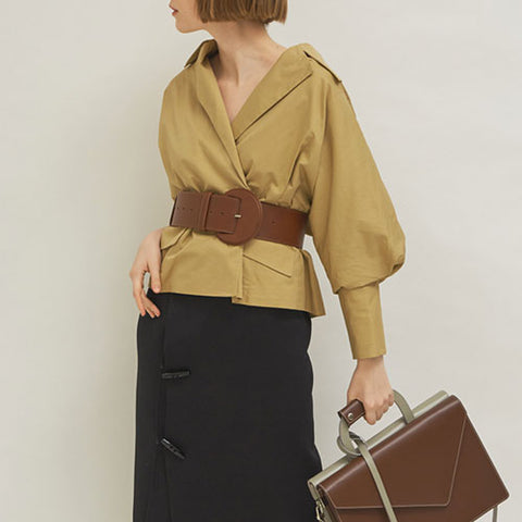 Jessica Coat, Black Middle-skirt, Coffee Leather Belt