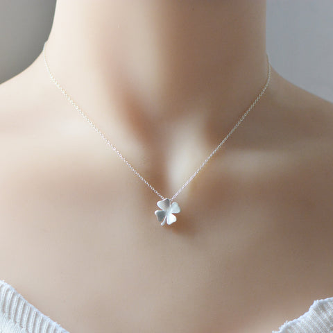 Sterling Silver Necklace Handmade Floral Clover Pendant Charm Necklace Gift Jewelry