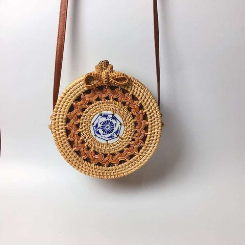 Woven Straw Circle Round Beach Purses Bags For Summer