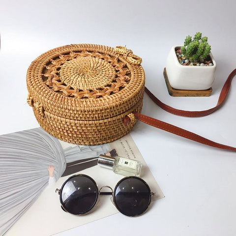 Woven Straw Circle Round Beach Purses Bags For Summer