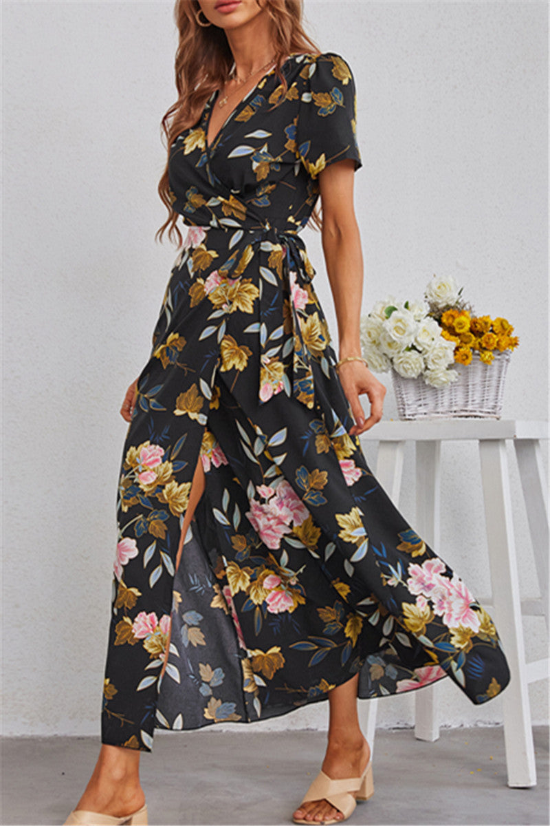 Floral Print V-Neck Wrap Dress