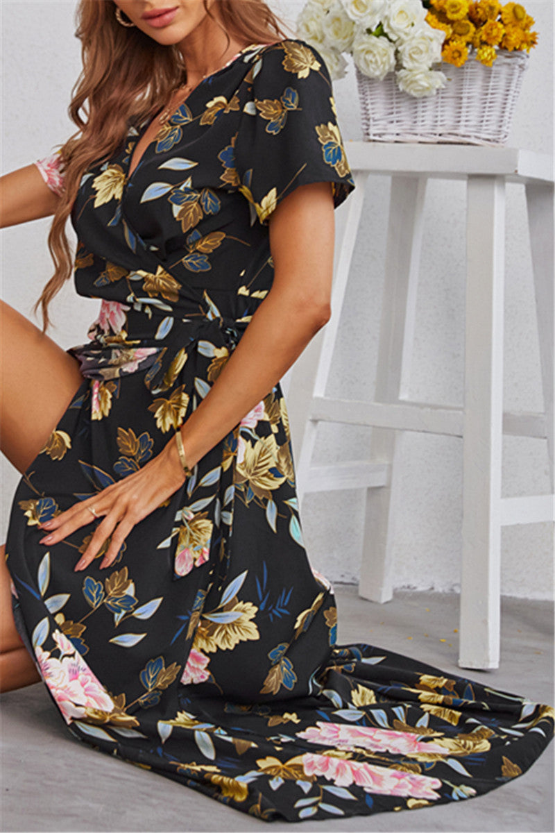 Floral Print V-Neck Wrap Dress