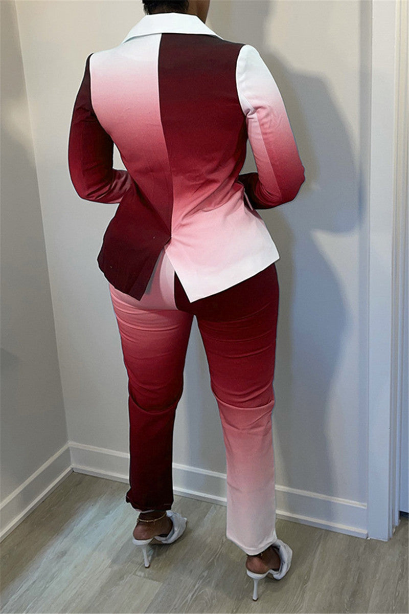 Plus Size S-5XL Color Changing Button Top with Pants Suit Sets