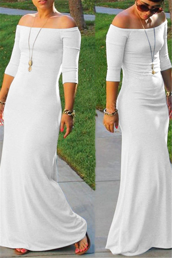 Solid Color Off Shoulder Maxi Dress