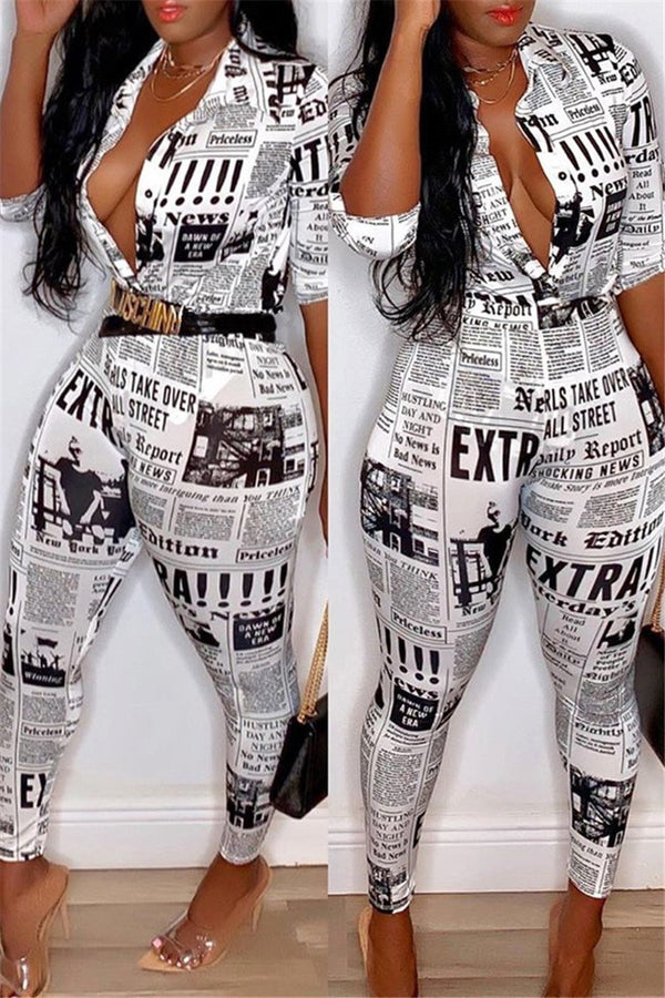 Plus Size Newspaper Printed Sets