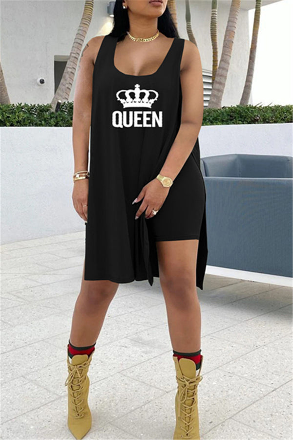 Queen Graphic Slit Top & Shorts Set