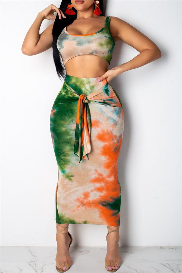 Printed Top & Wrap Skirt Sets