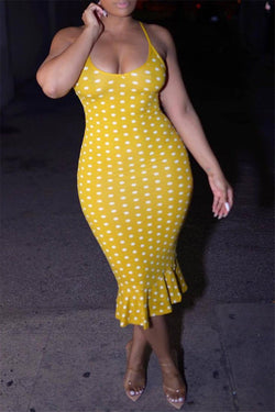 Polka Dot Printed Cami Flounce Dress