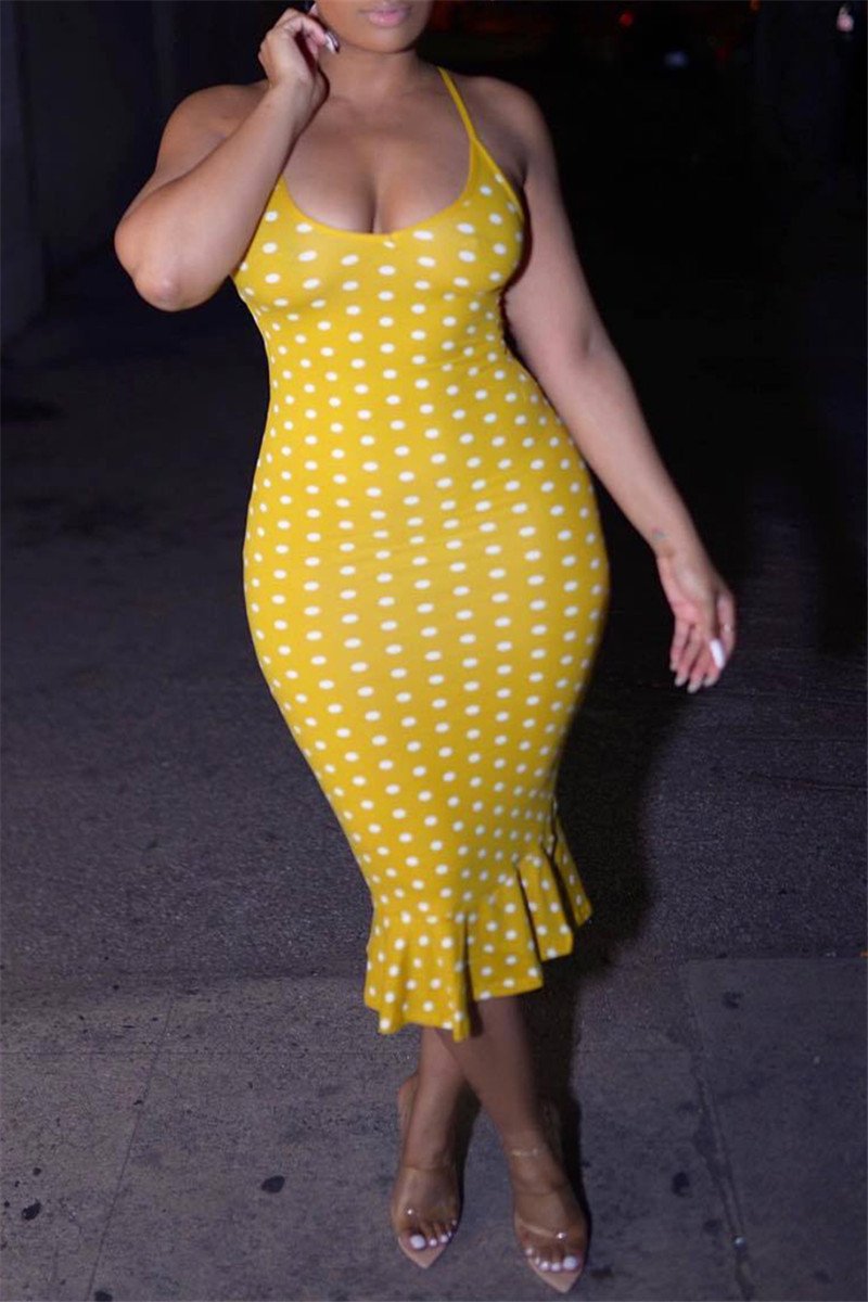 Polka Dot Printed Cami Flounce Dress